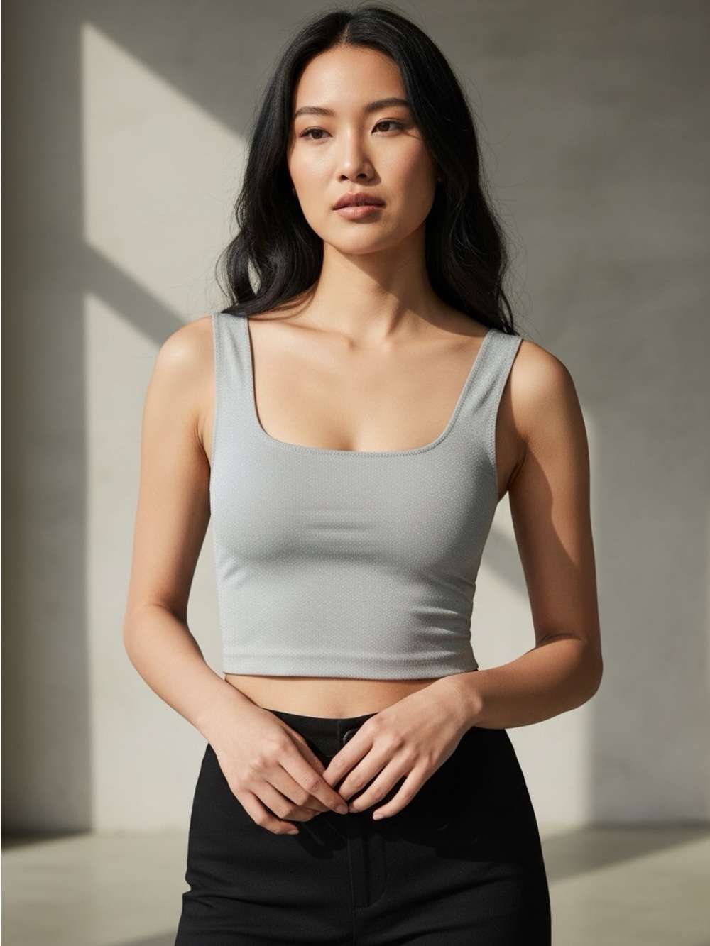 Zara Light Gray Scoop Neck Cropped Tank Top